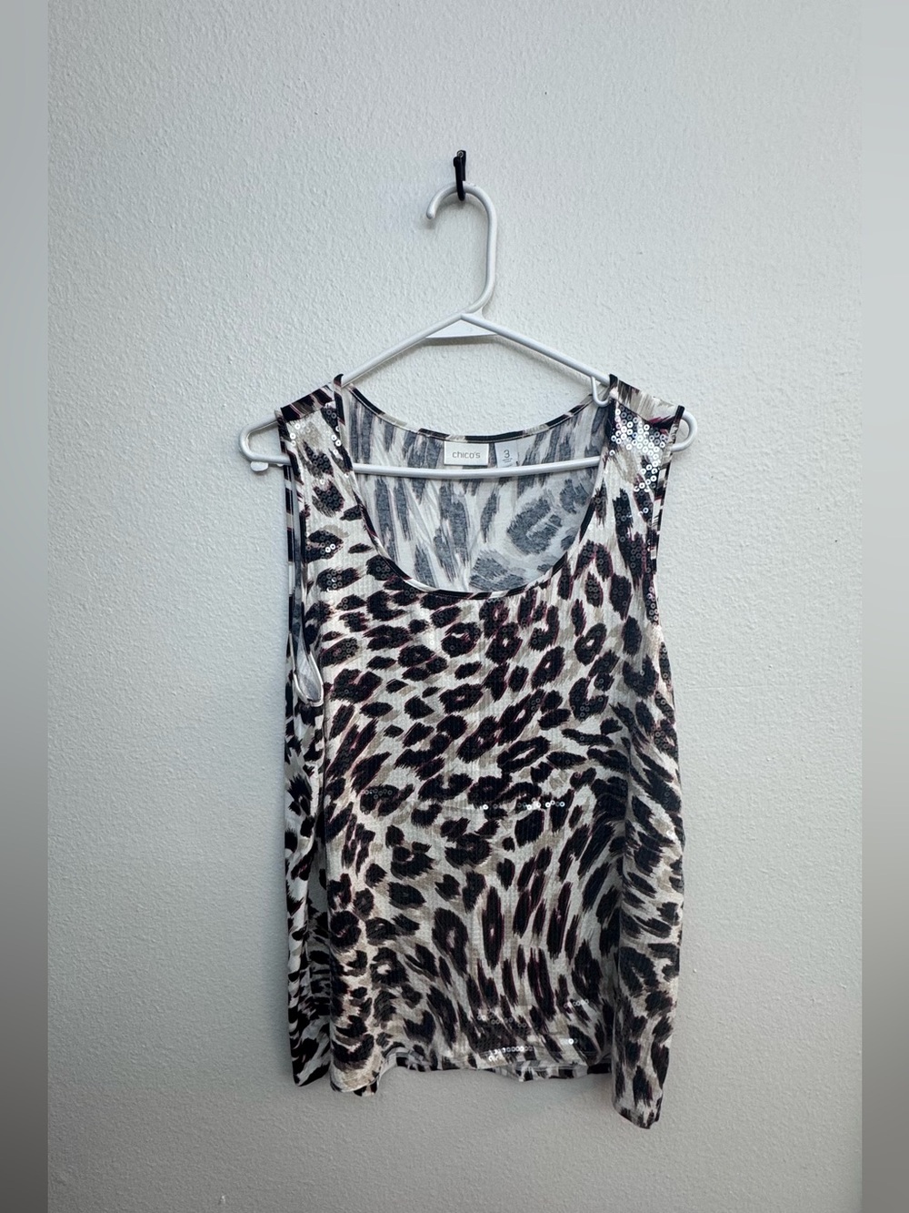 NWOT - Chico's Sequin Leopard Animal Print Knit Tank Top - Size 3 (XL / 16)